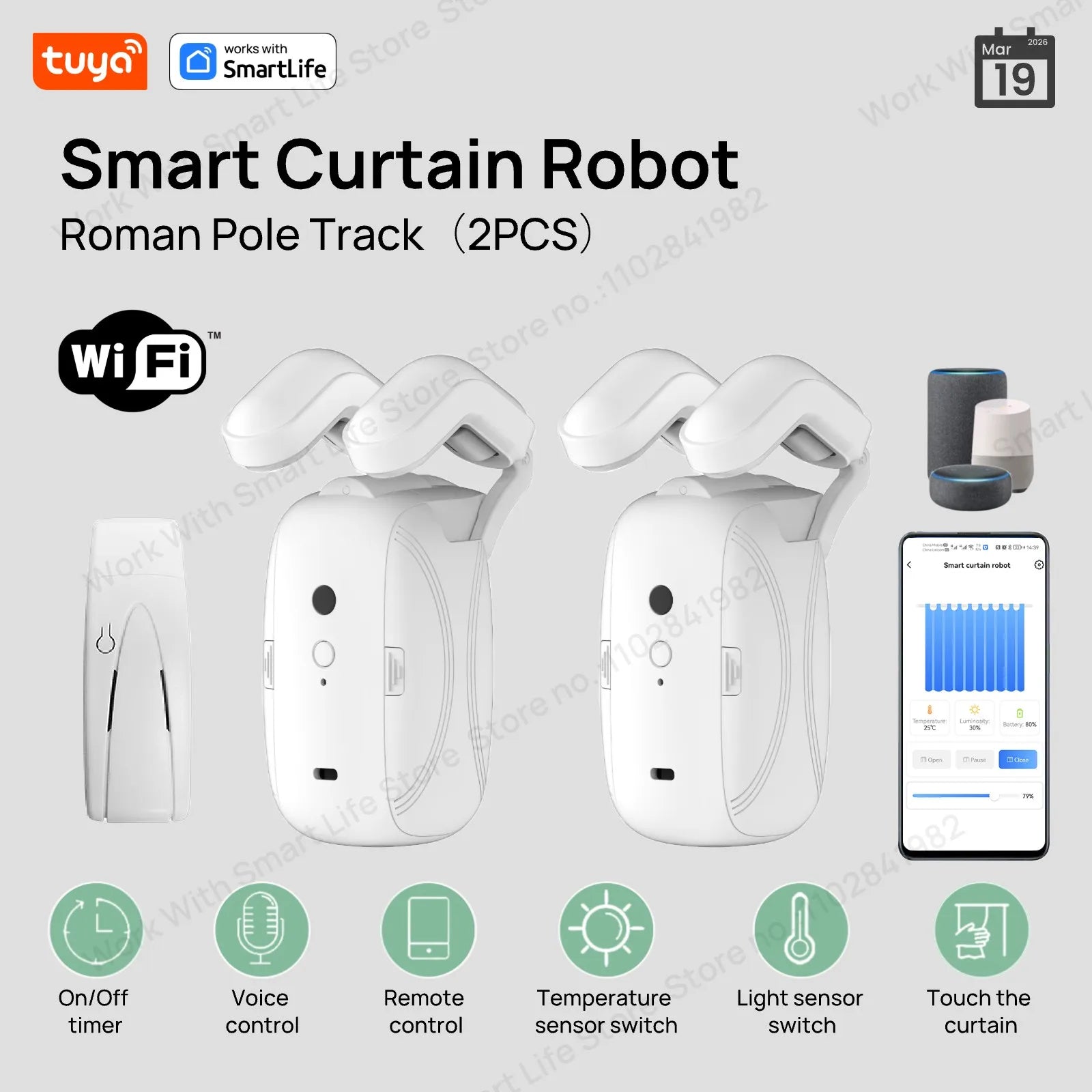 Smart WiFi Curtain Robot – Voice Control Auto Opener for Existing Curtains