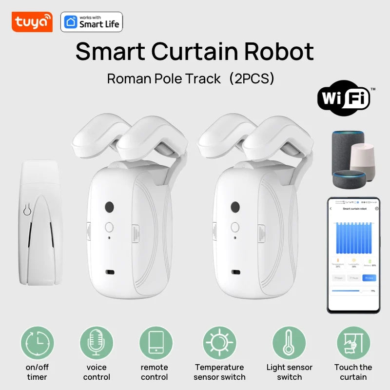 Smart WiFi Curtain Robot – Voice Control Auto Opener for Existing Curtains