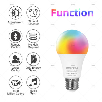 Bluetooth Smart LED Bulb E27 – RGB Colour-Changing, App Control, No Hub
