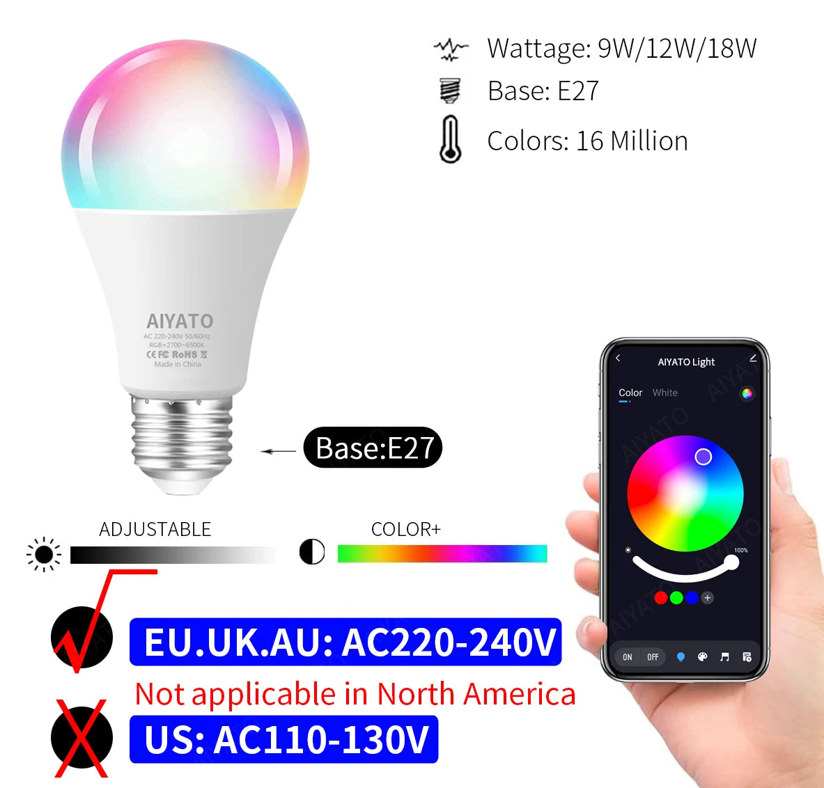 WiFi + Bluetooth RGB LED Bulb Dual Connectivity App & Voice Control