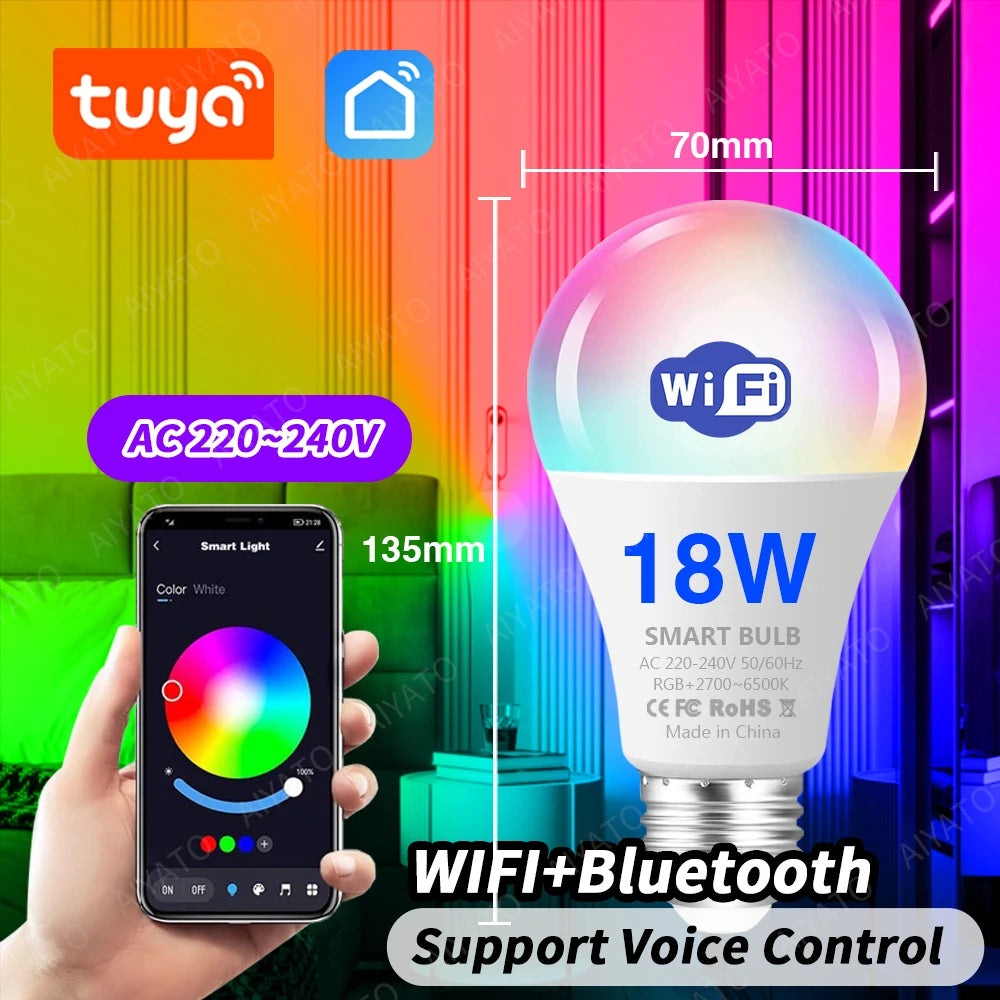 WiFi + Bluetooth RGB LED Bulb Dual Connectivity App & Voice Control