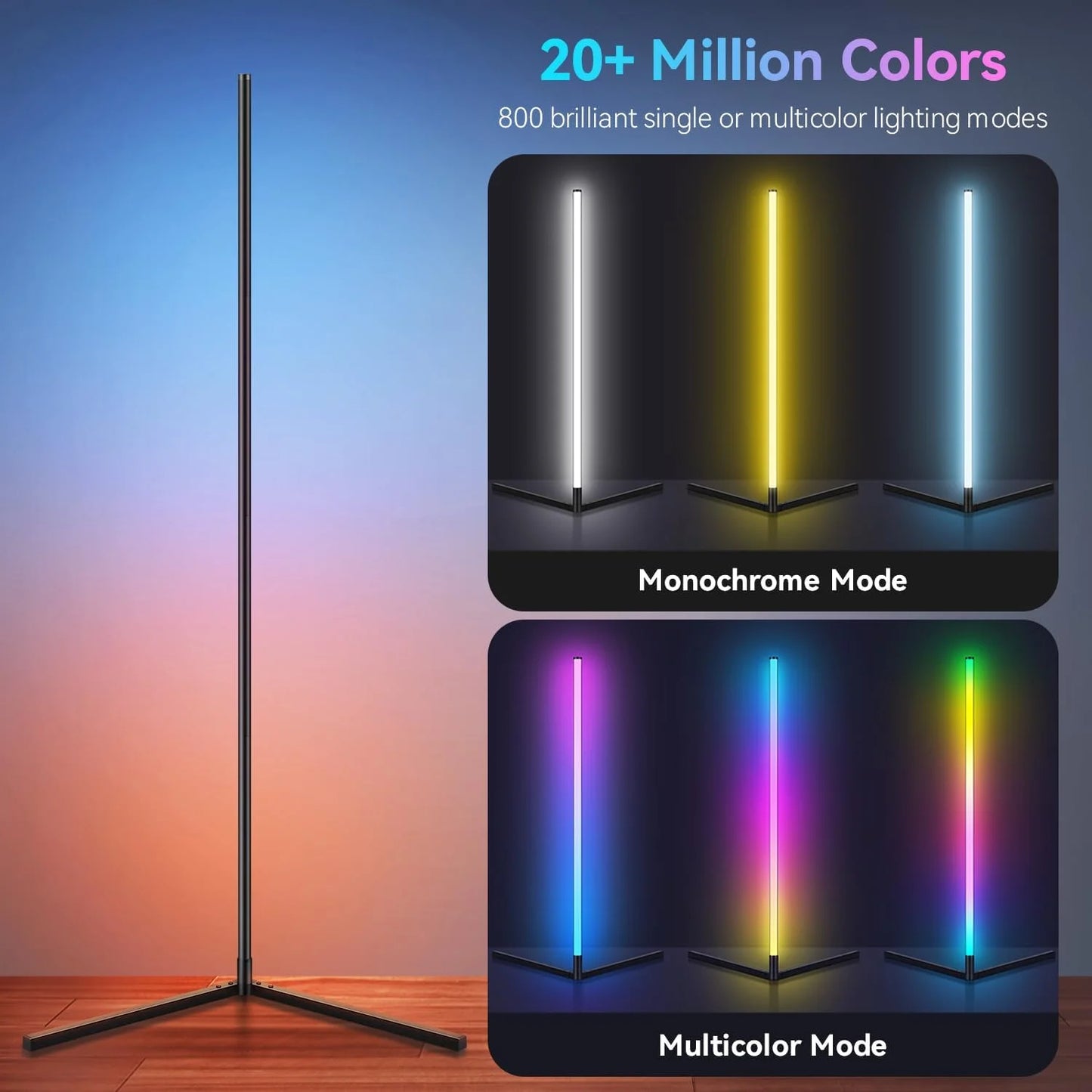RGB Smart Corner Floor Lamp – WiFi App Control, Music Sync, Alexa & Google