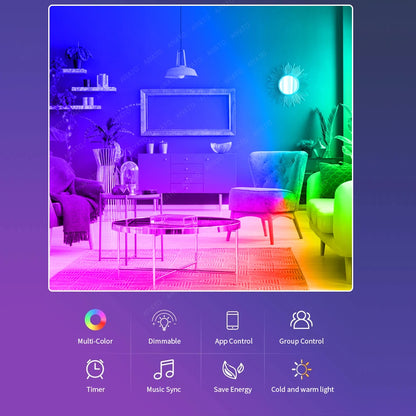WiFi + Bluetooth RGB LED Bulb Dual Connectivity App & Voice Control