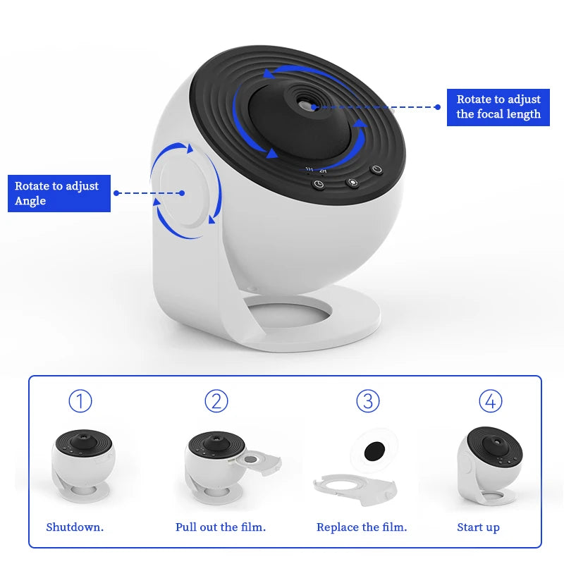 Galaxy Star Projector Night Light – 360° Rotating Nebula for Bedroom & Kids