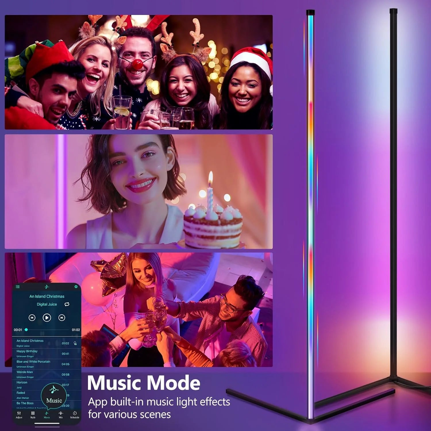 RGB Smart Corner Floor Lamp – WiFi App Control, Music Sync, Alexa & Google
