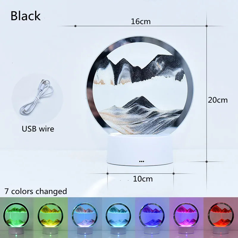 Liquid Sand Table Lamp – Flowing Glass Sand Art with Warm LED Light
