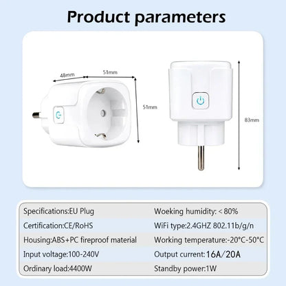 Smart WiFi Plug EU Socket – Alexa, Google Home & Smart Life App Control