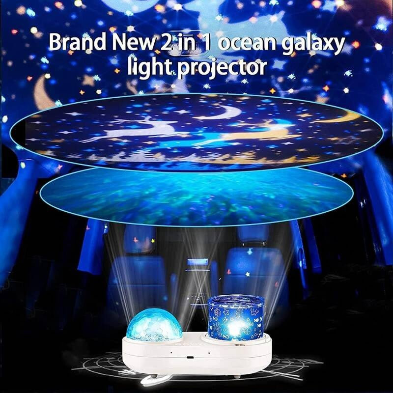 Kids Star Projector Night Light – Ocean Waves & Animals, 360° Rotation, USB Powered